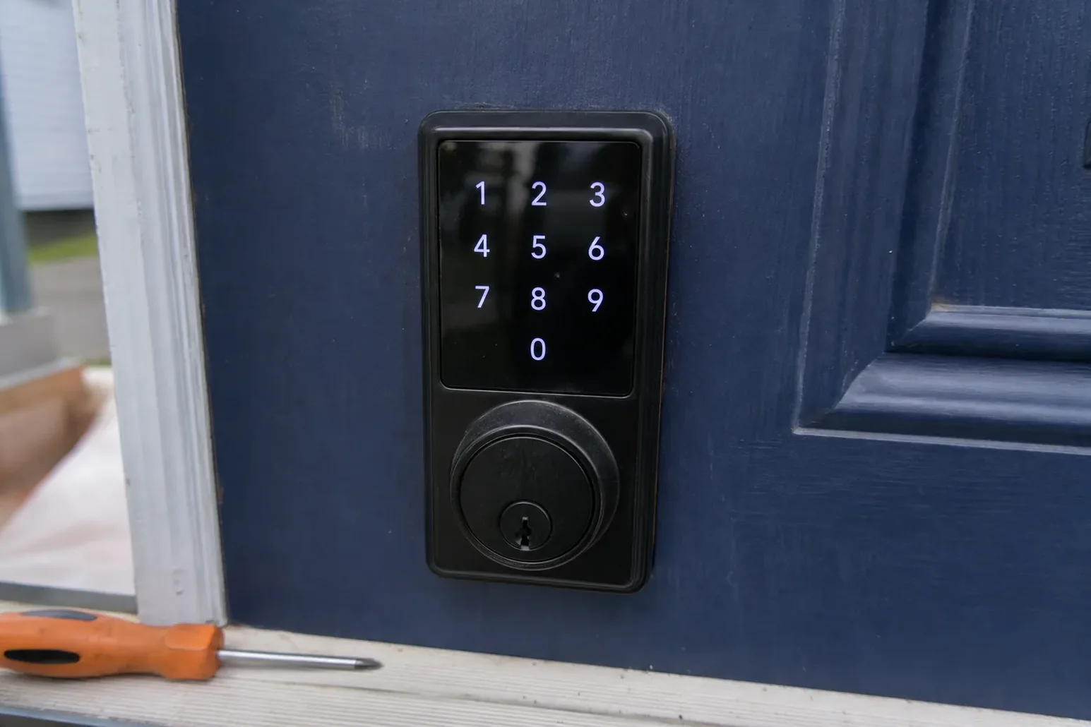 Keypad deadbolt fitted to a front door