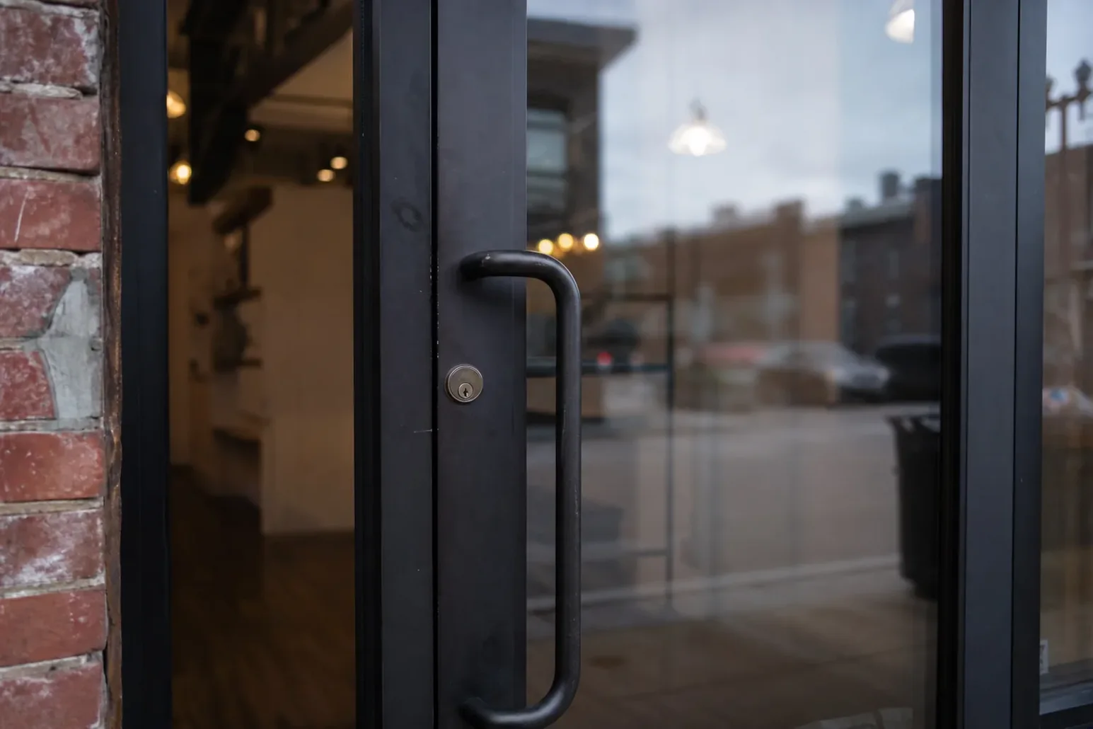 Glass entrance door of a local business